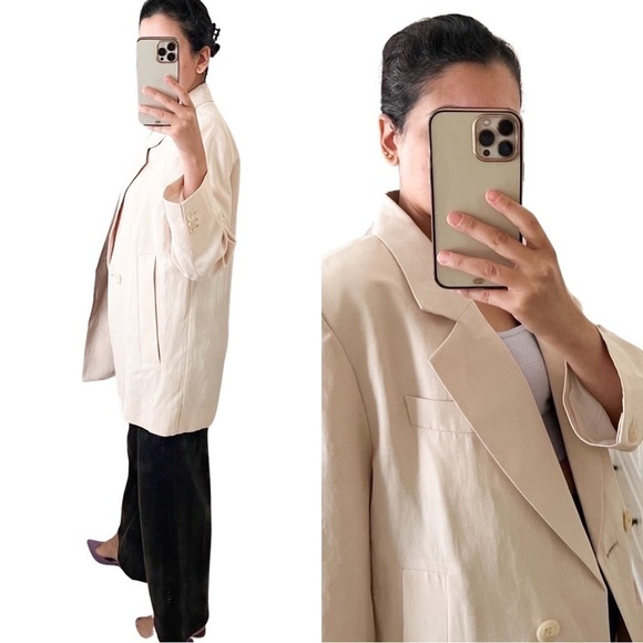 NWT Dorothee Schumacher Summer Cruise Double-Breasted Beige Linen Blazer Sz S - Picture 5 of 8
